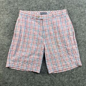 Peter Millar Shorts Men 32 Seersucker Blue Pink White Plaid Southern Beach